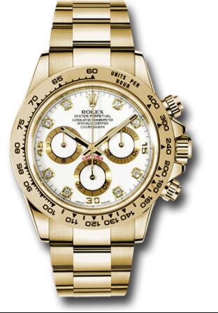 Replica Rolex Yellow Gold Cosmograph Daytona 40 Watch 116508 White Diamond Dial - Click Image to Close